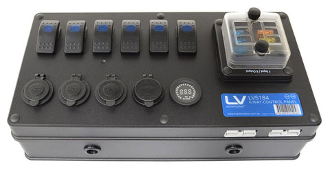 12/24V 6 WAY CONTROL PANEL 2 X DC,1X ENGEL O/P& VOLTMETER 2 X 50A ANDERSON TYPE SOCKETS