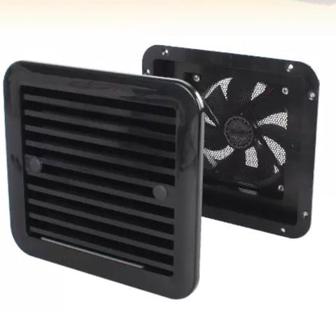 BLACK 12V Fridge Vent with Fan for RV Trailer Caravan Side