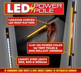LED Power Pole Clip On 670mm Amber/White Black Body