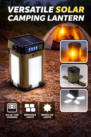 Solar Camping Light，USB/Solar Recharge Portable Lamp with 2000mAh Battery 6 Lighting Modes Outdoor Portable Hanging Tent Light