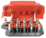 5 WAY M8 MEGA FUSE HOLDER 300A COMBINED CURRENT RATING BLACK HOUSING RED COVER