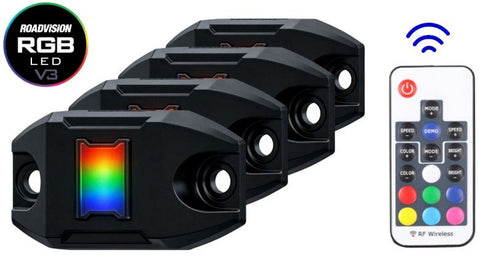 Roadvision LED Rock Light Kit V3 RGB 4 Way with RF Remote Control